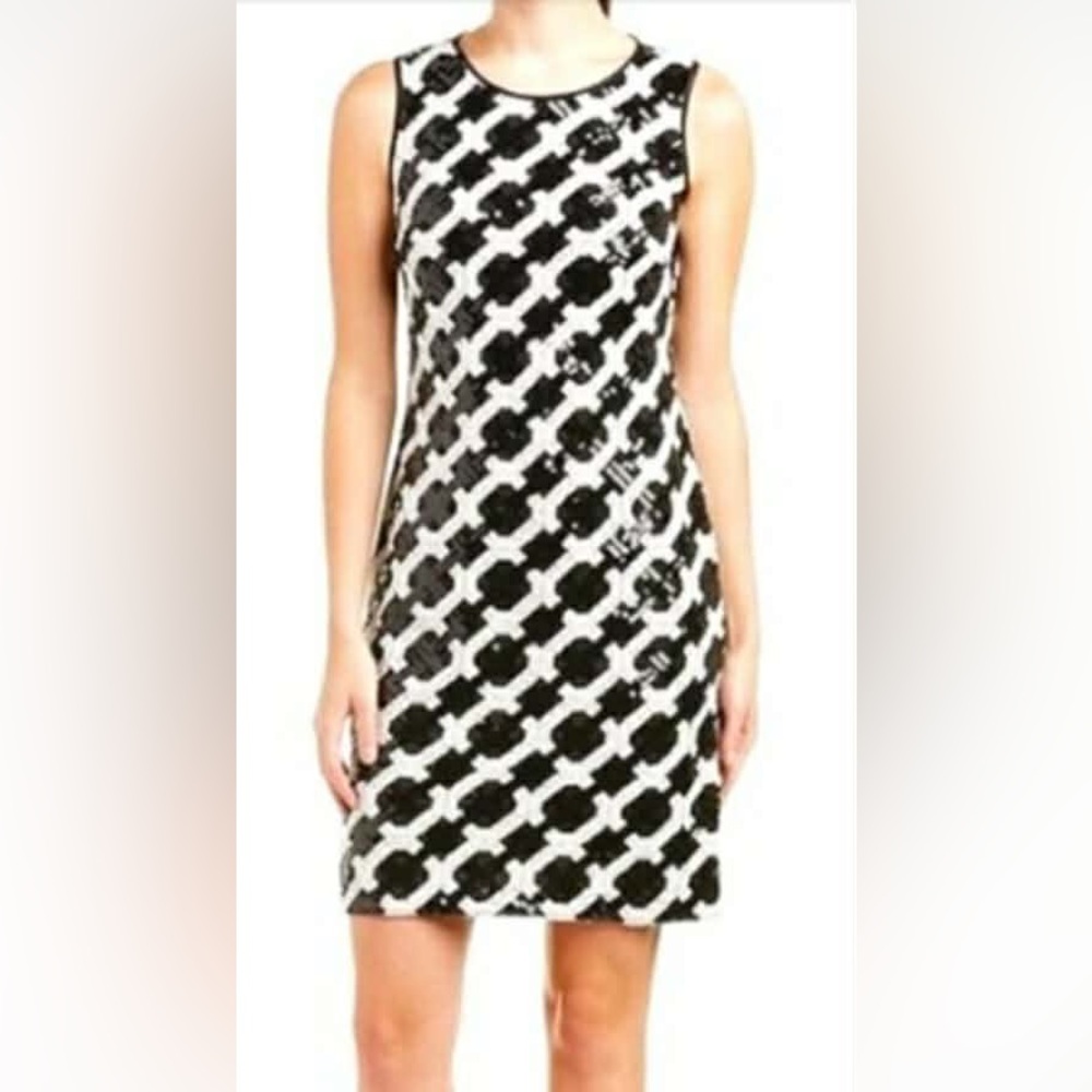 Taylor Black and White Patterned Midi Dress